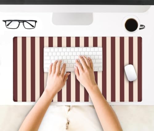 Maroon Beige Striped Desk Mat Cute Pastel XXL Large Gaming Mouse Pad Desk Pad Kawaii Cozy Aesthetic Keyboard Laptop Computer Mat - color: A7- Maroon Beige