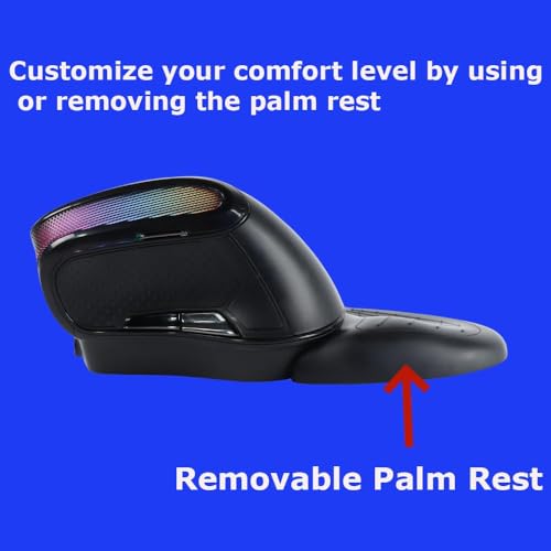Wireless Mouse Large Angle Adjustable Ergonomic Vertical Upright Carpal Tunnel Ergo Right Hand 6 buttons USB Optical Mice for PC Laptop Computer Gift,3600 DPI,Removable Palm Rest,RGB Light