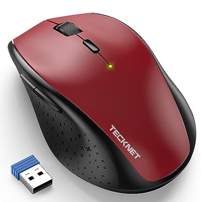 TECKNET 2.4G Wireless Mouse, 4800 DPI Ergonomic Computer Mouse, USB, Red | Mouse for Laptop with USB Receiver, 6 Adjustable DPI, Quiet Click, 30-Month Battery, 6 Button, Portable for PC Chromebook Mac - color: Red