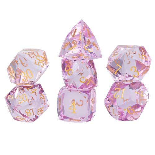 Resin DND Dice Set, 7 Pieces Handmade Sharp Edge Polyhedral Dice for Role Playing Game, Dice Accessory for D&D RPG Players and Starters d4 d6 d8 d10 d12 d20 with Gift Box (Purple) - color: Purple