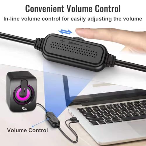 USB Computer/Laptop Speakers,Portable Mini Soundbar for Windows PCs, Desktop Computer with Stereo Sound & Enhanced Bass,7 Lighting Modes, 2 Bass-Boost Ports, 2 Speaker Units,Easy Volume Control