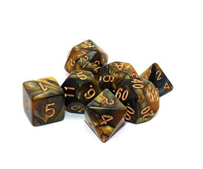 DND Polyhedral Dice for Dungeon and Dragons D&D RPG Role Playing Games Gold Black Dice with Dice Bag - color: Brown Mix Black