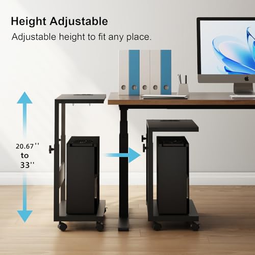 CPU Tower Stand, Rolling Holder with LED Strip & Charging Station | Mobile Rolling CPU Holder,Height Adjustable PC Tower Stand with Charging Station for Office Home Black - color: Black, size: 19.29'' × 11.42'