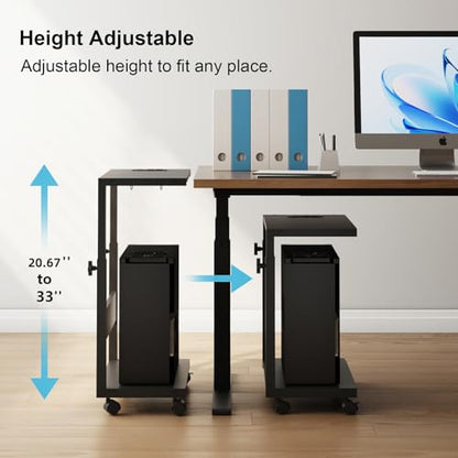 CPU Tower Stand, Rolling Holder with LED Strip & Charging Station | Mobile Rolling CPU Holder,Height Adjustable PC Tower Stand with Charging Station for Office Home Black - color: Black, size: 19.29'' × 11.42'