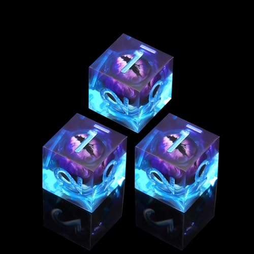 1Pcs D6 DND Dice with Resin Sharp Edge D&D Dice, Random Color and Style 6 Sided Dice 16mm Handmade Polyhedral for DND Roleplaying Games - color: D6-eye Blue Purple