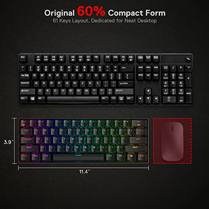 Redragon K530 Pro Draconic 60% Wireless RGB Mechanical Keyboard, BT/2.4Ghz/Wired 3-Mode 61 Keys Compact Gaming Keyboard w/Hot-Swap Socket, Free-Mod Plate Mounted PCB & Tactile Brown Switch - color: Black, size: Brown Switch
