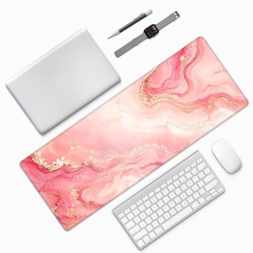 Pink Gold Marble Mouse Pad XL Large Mousepad Non Slip Rubber Base Desk Mat for Laptop Computer Gaming 31.5" X 12" - color: Pink Gold Marble
