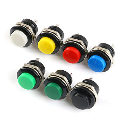 28Pcs 16MM Push Button Momentary Push Buttons 7Colors Red Green Yellow White Black Blue Blackish Green 4Pcs for Each Non Lock Self Reset Arcade Switch Button Self-Resetting Mini Round Switch