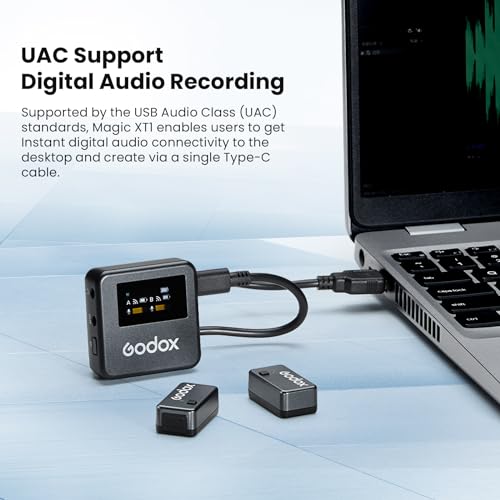 GODOX Magic XT1 Wireless Lavalier Microphone System | 48kHz 24-bit audio, touchscreen, noise reduction, 200m transmission, 16hr runtime, mono/stereo mode, with charging case