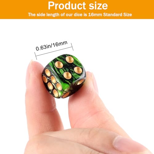 24 of Pack 16MM 6 Sided Dice Set,Two Colours D6 Game Dice Set, 6 Sided Standard Dices for Yahtzee, Bunco or Teaching Math,with Portable Dice Pouch(Green and Black) - color: 16mm Green-black