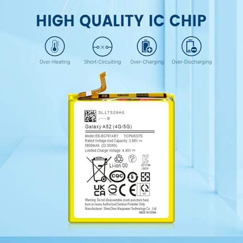 Galaxy A52 Battery,5800mAh EB-BG781ABY Replacement Battery with Repair Kit | Compatible SM-A526/SM-A526B/DS/SM-A5260 2026 Upgraded,0 Cycle,Overcharge Protected, Original size - style: A52