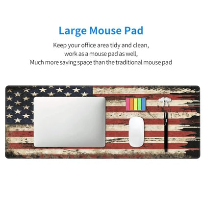 Large Gaming Mouse Pad Desk Mat, American Antique Flag Extended Keyboard Mouse Pad Mousepad with Non-Slip Base and Stitched Edge Mouse Mat Desk Pad Mouse Pads for Desk Home Office, 31.5 x 11.8 - color: American Antique Flag