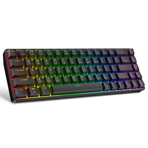 DIERYA DK68 60% Wireless Mechanical Gaming Keyboard, 3-Mode, Bluetooth 5.0/2.4G/USB-C, RGB Backlit, 68-Key Compact Mini for Windows, Mac, Linux - Clicky Blue Switch - Black - color: Black/Blue Switch, size: Wireless