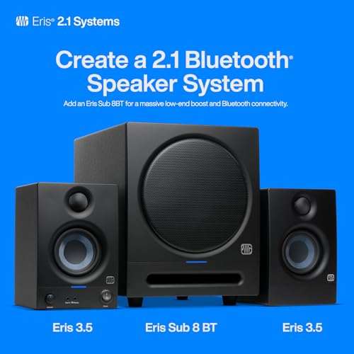 PreSonus Eris 3.5 Studio Monitors (White), Pair — 3.5" Inch Powered Bookshelf Speakers, Stereo, Desktop Computer, Near Field Music Production, Audio Mixing Recording | 50W Class-Ab, 3.5 Woven Woofer, 1 Silk-Dome Tweeter, 80-20khz, Trs and Rca/1/8 Inputs,