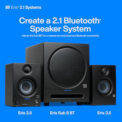 PreSonus Eris 3.5 Studio Monitors (White), Pair — 3.5" Inch Powered Bookshelf Speakers, Stereo, Desktop Computer, Near Field Music Production, Audio Mixing Recording | 50W Class-Ab, 3.5 Woven Woofer, 1 Silk-Dome Tweeter, 80-20khz, Trs and Rca/1/8 Inputs,