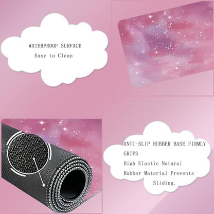 Cloud Mouse Pad Keyboard Wrist Rest 4PCS Galaxy Space Extended Large Desk Mat Pad Set Memory Foam Non-Slip Ergonomic Gaming Mouse Pad Wrist Support for Computer Laptop Home Office Cute Pink Stars - color: 4pcs Pink Galaxy