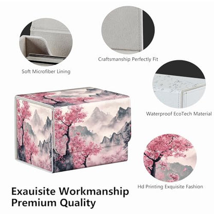 Strong Magnet Card Case Deck Box Mtg Card Box Playing Card Box Tcg Up to 200 Cards Creative Pattern Trading Card Storage Box for Collectible Card Games, Pink Trees And Mountains - color: Pink Trees And Mountains