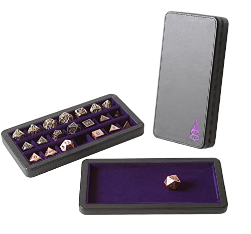 Forged Dice Co. Reliquary Large Divided Case With Tray for Polyhedral Sets - 21 Felt-Lined Chambers - Magnetic Lid Closure - Metal Storage Box - Purple - color: Purple