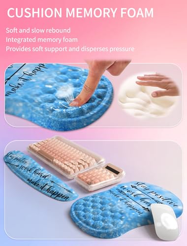 Hokafenle 2in1 Combination, Wave Keyboard Wrist Rest and Ergonomic Curvature Mouse Pad Wrist Support for Relieve Wrist Pain, Filled with Soft Cushion Memory Foam, Stay Positive - color: Stay Positive