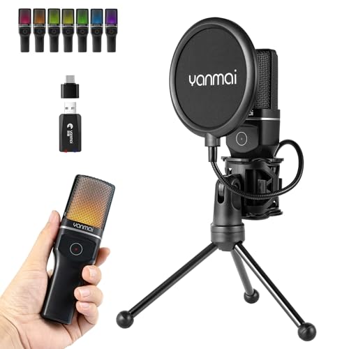 2.4G Wireless Gaming Microphone for PC, Mac & Phone, ANC Noise Cancelling Condenser Mic with RGB Light, Gooseneck Tripod, 18H Battery, Plug & Play Mic for Singing, Streaming, Podcasting