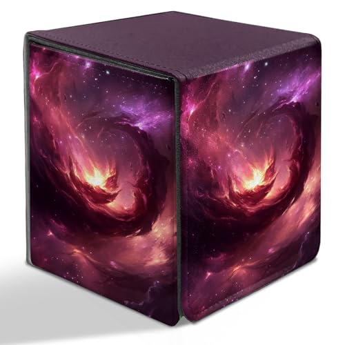 BVDIKMI Card Deck Box for MTG, Card Storage Box Fits 100+ Single Sleeved Cards, PU Leather Strong Magnet Card Deck Case Holder for Magic Commander TCG CCG, Galaxy Flame - color: Galaxy Flame
