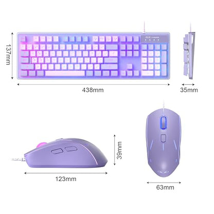 Gaming Keyboard and Mouse Combo, K1 RGB LED Backlit Wired Keyboard with 104 Key Computer PC Gaming Keyboard for PC/Laptop (Purple) - color: K1 violet