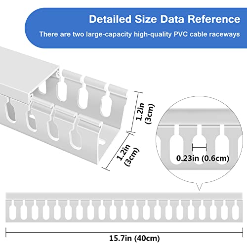 Cable Duct Management Raceway Kit, 31.4" (2 x 15.7) Server Rack Management, Hide Network HDMI VGA Cables, Open Slot Track Desk Wire Channel, White 2 Pack - size: White-2