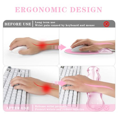 Keyboard and Mouse Wrist Rest, Silicone Gel Ergonomic Mouse Pad with Wrist Rest Set, Gaming Mousepad Arm Cushion Support for Computer Office Desk Accessories (Pink) - color: Clear Pink Set