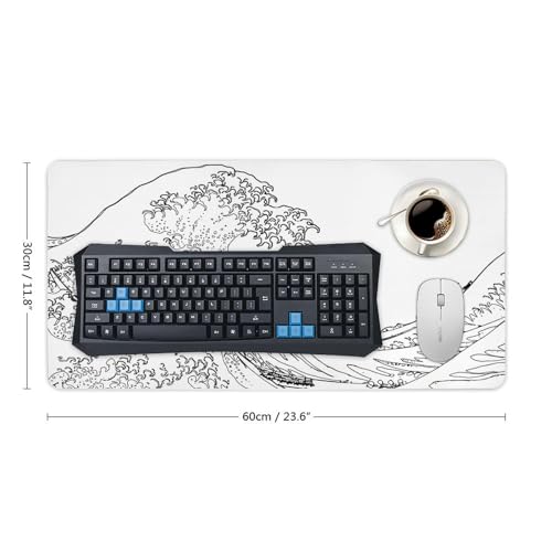 Gaming Mouse Pad, Great Wave Outline Black and White Mouse Pad 11.8x23.6 Inch Large Extended Computer Mouse Mat Keyboard Full Desk Mousepad for Gaming, Office, Home - color: style-3, size: 11.8 x23.6-Inch