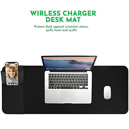 Wireless Charging Mouse Pad with Phone Holder Gaming Mousepad Desk Mat 15W Qi Fast Charging Pad Ultra-Smooth Surface Non-Slip Extended Premium Black Computer Keyboard Mat for MacBook PC Laptop - color: Wireless Charging