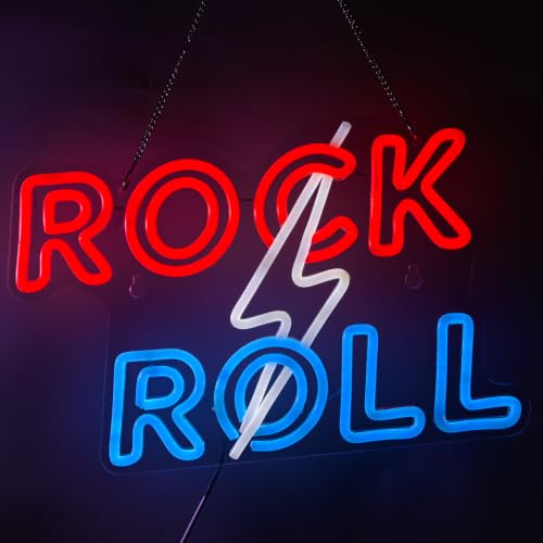 Rock Roll Lightning Bolt Neon Sign - Dimmable Retro Rock LED Light Sign - color: Rock n Rool