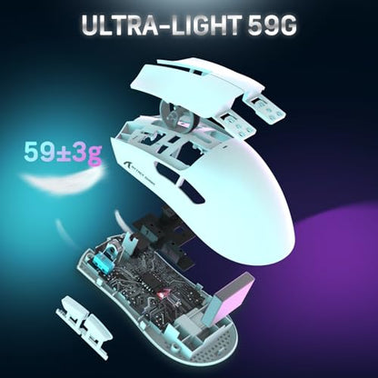 ATTACK SHARK X11 59g Lightweight Wireless Gaming Mouse,RGB Magnetic Charging Dock,PixArt PAW3311 Gaming Sensor,Tri-Mode-BT/2.4G Wireless/Wired Mouse,22000 DPI,5 Programmable Buttons for Pc/Mac(White) - color: white