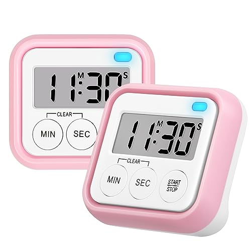 Timer, Kitchen Timers for Cooking Classroom Timer for Kids Teachers Magnetic Digital Timers 2 Pack, Pink - color: Pink
