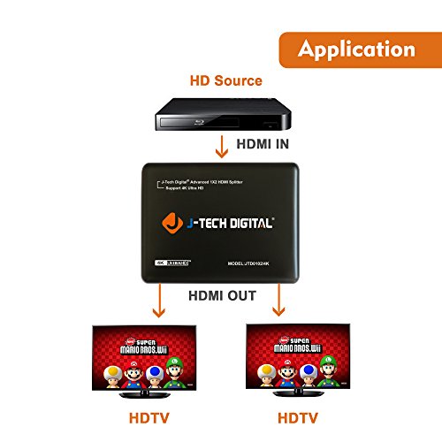 J-Tech Digital JTD0102/4K J-Digital Most Advanced 2 Ports HDMI 1X2 Powered Splitter, Support Ultra HD 4K 3840 A 2160 Resolution and 3D - style: 4K 1X2