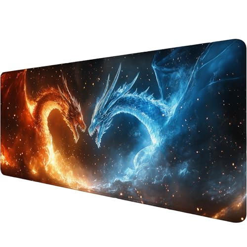 Japanese Anime Dragon Desk Mat Fantasy Fire Ice Dragon Mousepad XL Large Gaming Mouse Pad Laptop Keyboard Mat Desk Pad 31.5"x11.8" Office Home Decor for Women Girl - color: Japanese Anime Dragon_010, size: 11.8" x 31.5"