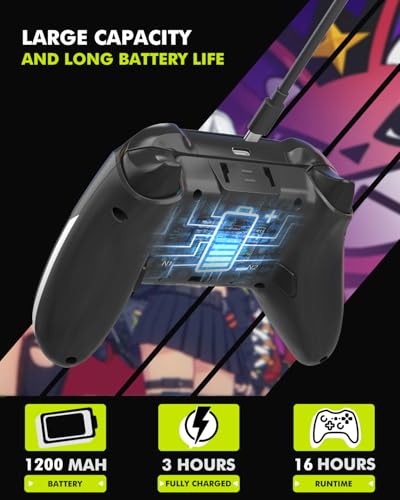 Bluetooth Controller Compatible with iPhone MFI/Android HID/Switch/Apple Arcade Games/Mac/Laptop/Steam Wireless Game Controller, Wired PC Control with Phone Clip RGB Lightning Turbo Vibration 6-Axis Gyro - color: Black-02