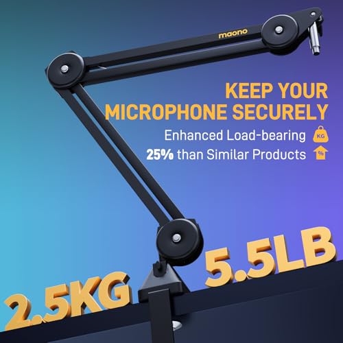 MAONO Boom Arm Microphone Stand with XLR Cable: Adjustable Metal Suspension Mic Boom Arm Kit for Podcast Gaming Streaming Recording,with Desk Clamp and 3/8"to5/8"Screw Adapter(BA37+XLR-180)