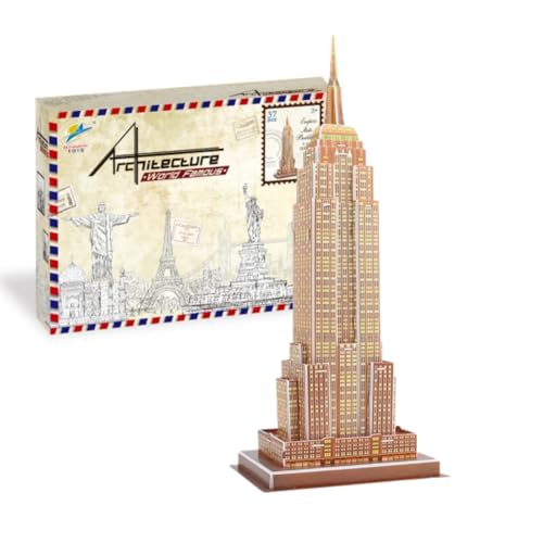 Architecture World Famous of 3D Puzzle.Build Your Own Collection of 17 Global Landmarks (Notre Dame, Colosseum) - Educational DIY Model Kit for Kids & Adults. (Empire State Building) - color: Empire State Building