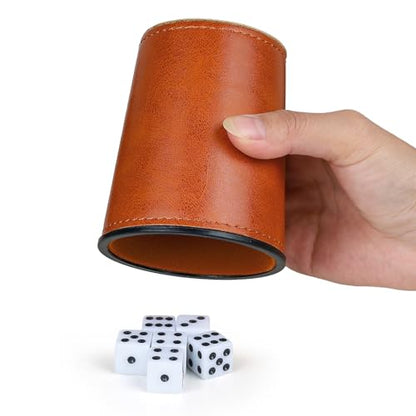 Felt-Lined PU Leather Dice Cup Set, 6 Quiet Dice Shaker Cups with 36 Dices for Bar Party Yahtzee Farkle Games, Brown - color: Brown#dice Cup Set