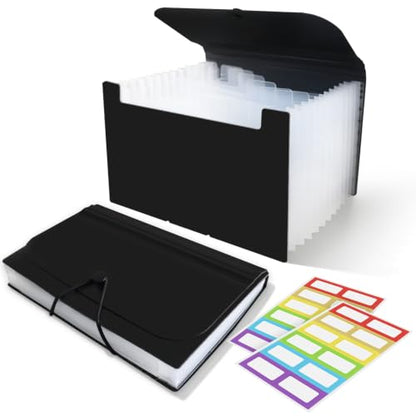 DHATMYC 4x6Index Card Holder Organizer 3x5Flash Note Card Storage Box,BLACK | A6 File Case Flashcard Notecard Container with Dividers and 13 Expandable Pockets for Recipe Coupon Stickers Scrapbook Paper - color: BLACK