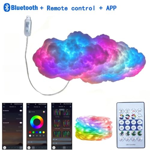 3D Cotton Thunder Cloud RGB Atmosphere Light, APP Controlled Effect LED Decor Lamp for Gaming Room Bedroom Indoor Ceiling Wall (2m)