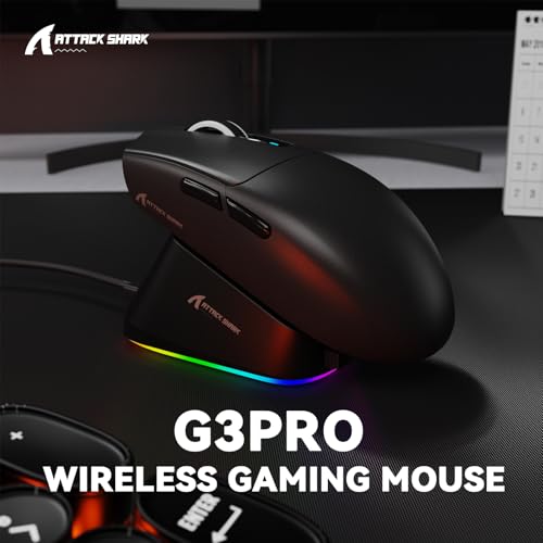 MAMBASNAKE ATTACK SHARK G3PRO Wireless Gaming Mouse,Tri-Mode,Bluetooth/2.4G/USB,59g Ultra Lightweight,25K DPI,100M Clicks Switches,RGB Magnetic Charging Dock,PAW3311 Sensor,BK52820 Chip-Black - color: Black