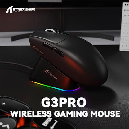 MAMBASNAKE ATTACK SHARK G3PRO Wireless Gaming Mouse,Tri-Mode,Bluetooth/2.4G/USB,59g Ultra Lightweight,25K DPI,100M Clicks Switches,RGB Magnetic Charging Dock,PAW3311 Sensor,BK52820 Chip-Black - color: Black