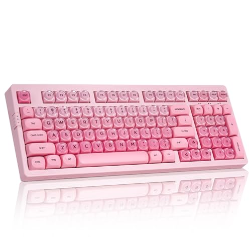 ZORNHER ZH980 Foundation Mechanical Keyboard,95% Pink Creamy Keyboard with Number Pad,Cute Jelly MOA Profile Keycaps,Loud Keyboard Clicky Blue Switches,Hot-Swappable - color: Pink Foundation, size: Clicky Switch