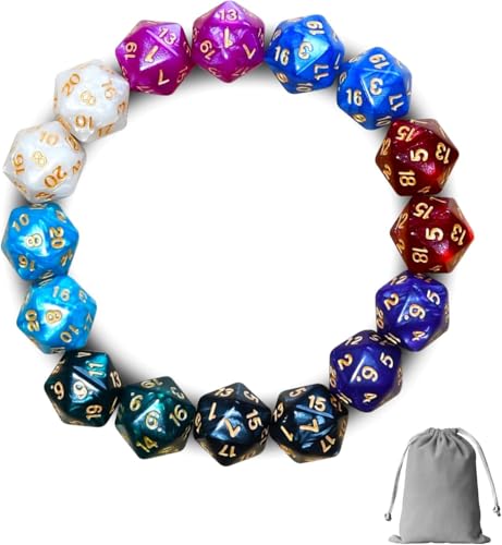 DND Dice Set D&D - 16 Pcs D20 Rotating Dice with Dice Bag, 22mm Large Size Polyhedral Dice Set for Dungeons Dragons D&D RPG MTG Table Games, 8 Colors with Gold Font - color: Gold