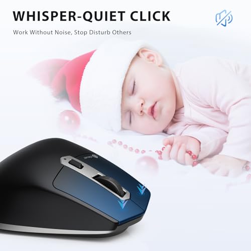 iClever Wireless Mouse, Dual-Mode (BT 5.1&2.4G) Bluetooth Mouse for Laptop | 3-Device Bluetooth & 2.4G Switching, Silent Click, Ergonomic, 5-Level DPI, USB-C Rechargeable for MacBook, Laptop, PC, Tablet - color: Black-Silver
