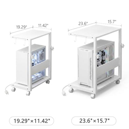 Height Adjustable PC Tower Stand with Charging Station | Computer Tower Stand with LED Light Strip, 23.6" × 15.7" Mobile Rolling CPU Holder for Office Home (White Texture,Large) - color: White Texture, size: 23.6'' × 15.7''