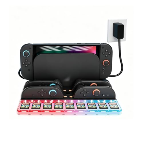 Charging Dock for Swi-tch 2 with Game Card Storage & RGB Light | Compact all-in-one station charges 4 controllers and stores 9 game cards for neat organization