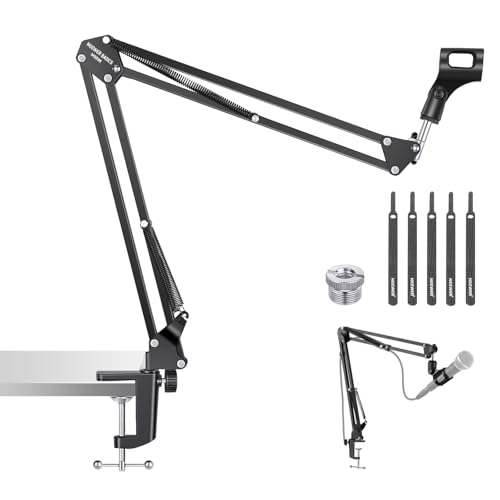 NEEWER Microphone Arm Stand, Suspension Scissor Boom Mic Arm Desk Mount with Clip & 3/8" to 5/8" Adapter Compatible with Blue Yeti Snowball HyperX QuadCast SoloCast Shure, Max Load 3.3 lbs, MS006 | Clip, 3/8" to 5/8" Adapter, Compatible with Blue Yeti Sno