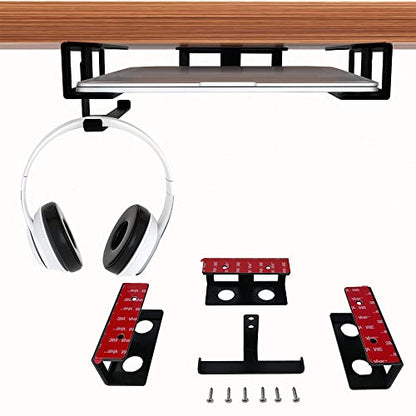 IFCASE Under Desk Laptop Mount & Headphone Holder with Adhesive & Screw, Hard Aluminum Under Table Desk Holder for Laptop, Mac mini, MacBook Pro (Black) - color: Black